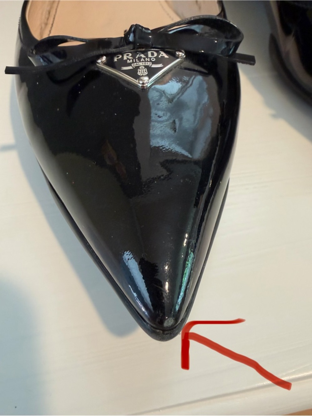 Prada Sz39 Black Patent Pointed Toe Ballet Flats Triangle Prada Logo - Picture 4 of 13